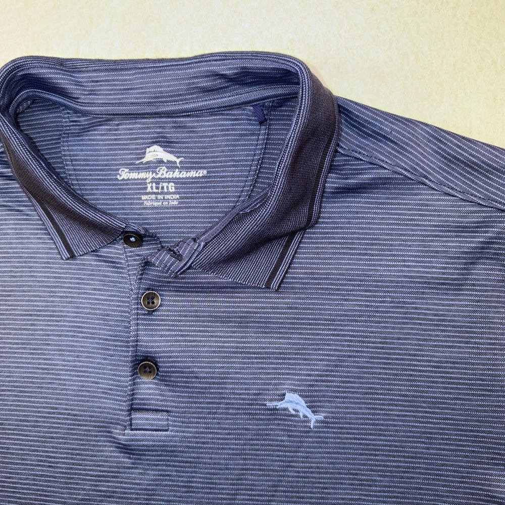 Tommy Bahama Performance Polo XL  Golf‎ Blue  Striped Marlin Logo